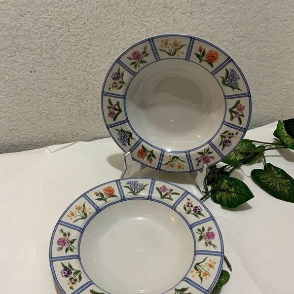 2 AMERICAN ATELIER ELIZABETH 5020 salad Plate 9” Granny Core Floral Gingham A2 - Picture 2 of 12